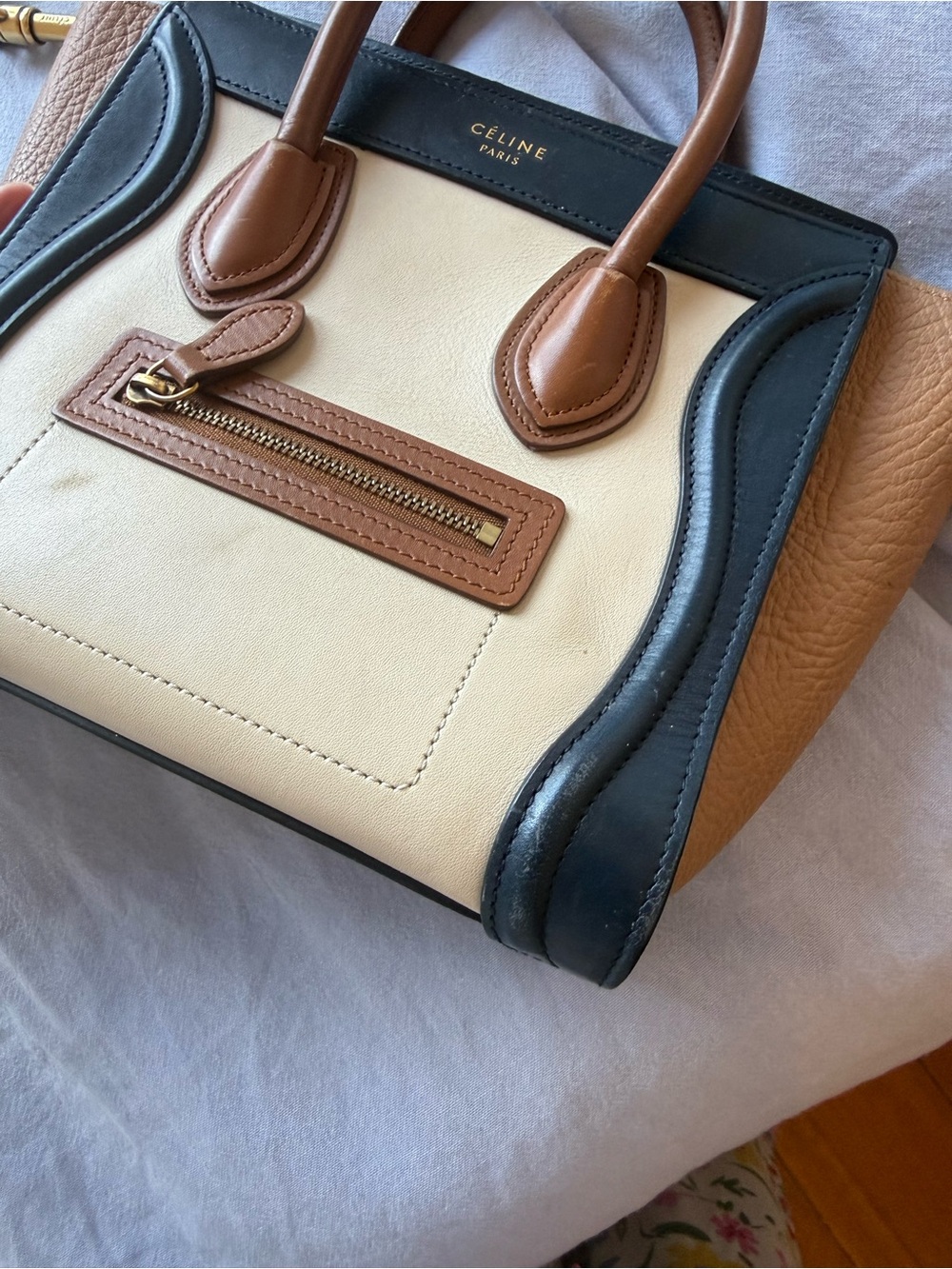 Celine Tri-Tone Nano Luggage Tote in Cream, Black & Brown - Picture 5 of 8